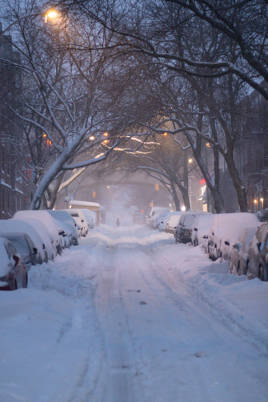 snow, street, road, cold, nature, snowfall, blizzard, snowy, weather, snowstorm, cars, winter, night, urban, city
